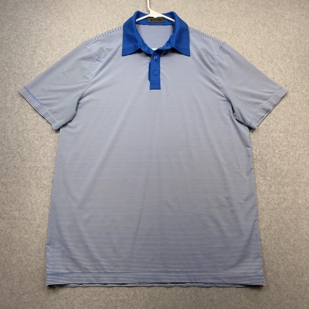 G/FORE Lisbon Feeder Stripe Fine Tech Jersey Polo Shirt Men Large Blue Golf